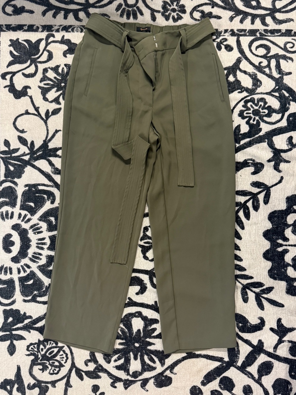 Quince Olive Tie-Waist Paperbag Trousers